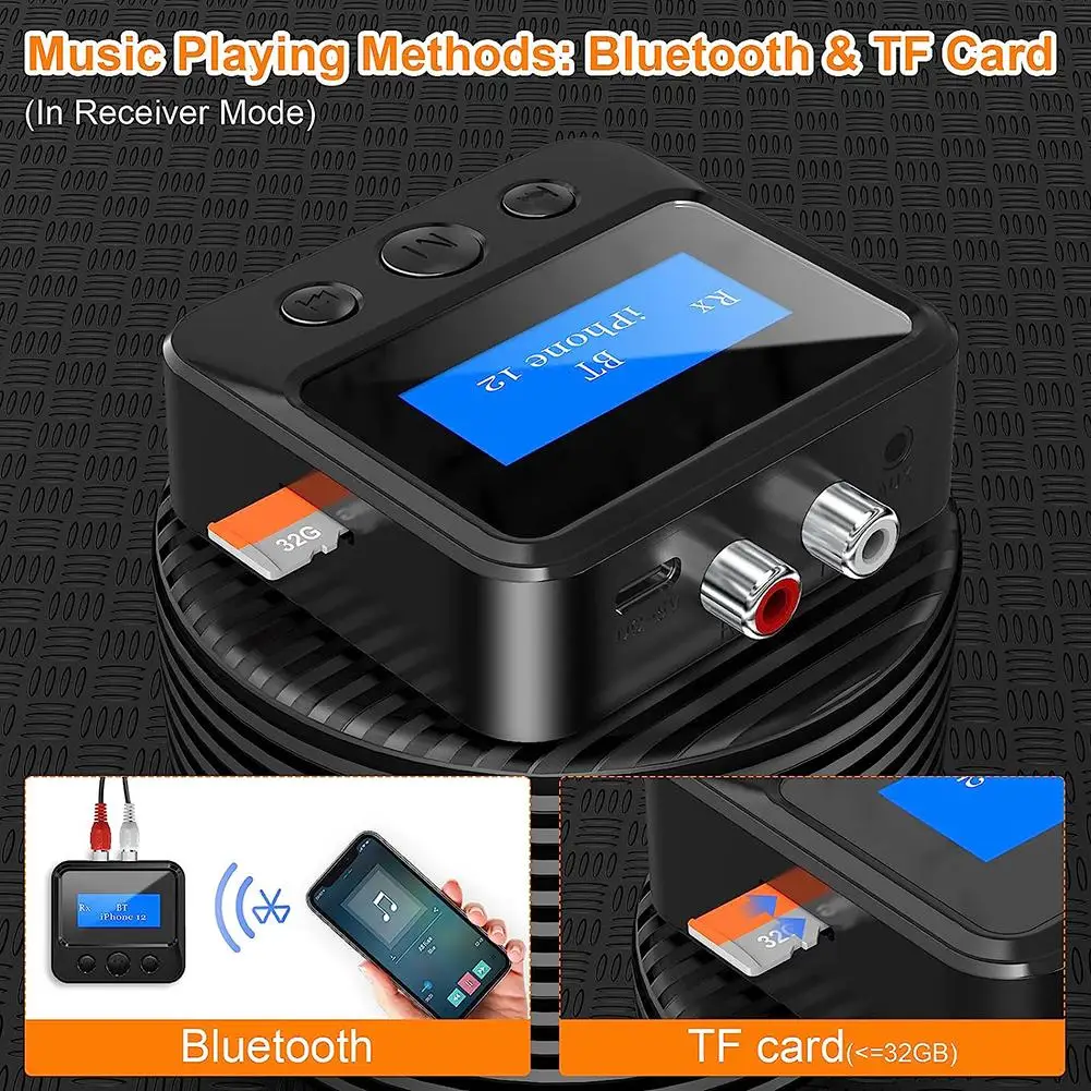 C39S Wireless Transmitter Receiver With LCD Display TF Card/RCA/3.5mm AUX Output Audio Adapter For Home Theater