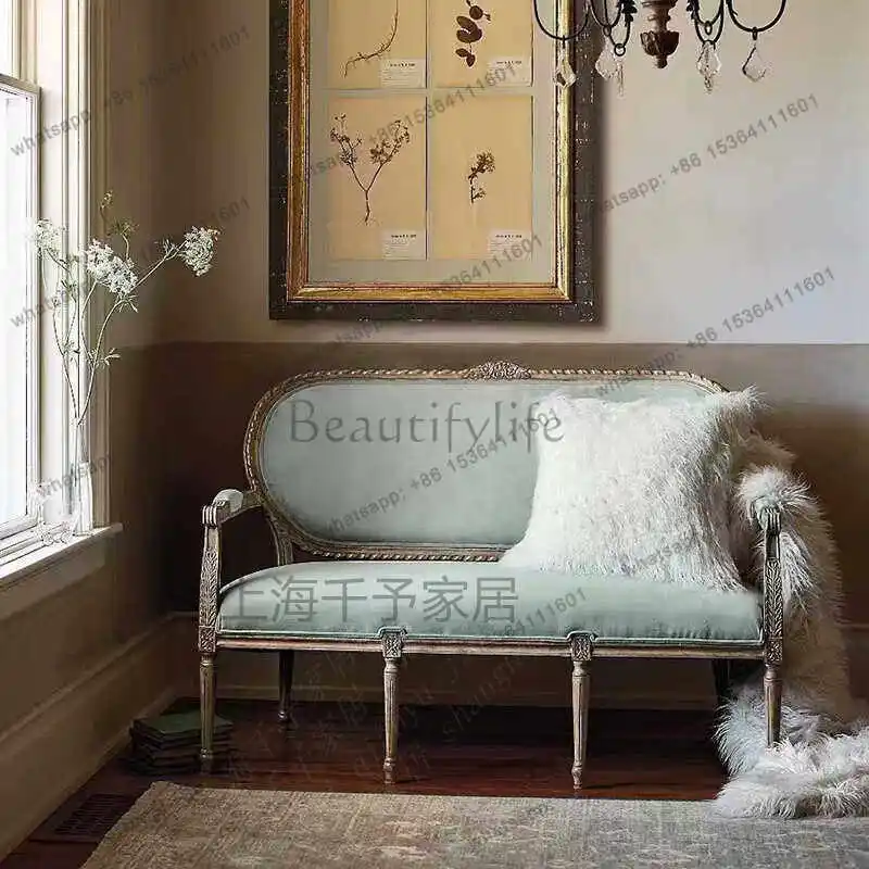 American country fabric sofa chair French vintage distressed double three-seater sofa