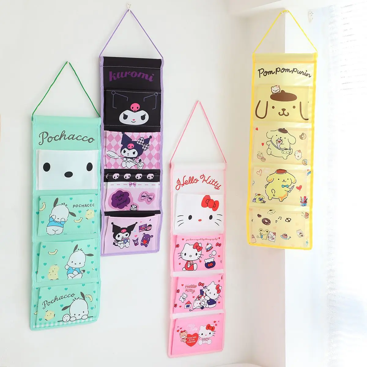 

Creative Kawaii Girl Hello Kitty Wall Hanging Storage Bag Cartoon Kuromi Cinnamoroll Multi-compartment Pochacco Bag Sundry Bag
