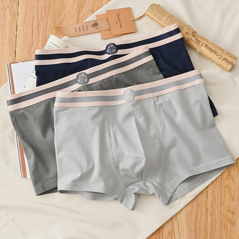 3PCS Men's Underwear Cotton Comfortable Breathable Round Label Print Simple Fashion Men's Boxer Briefs Underwear Combination