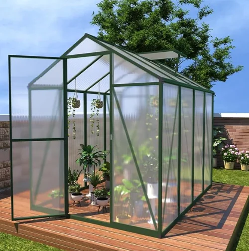 rt-6x8FT Modern Eco-Friendly Aluminum Frame Polycarbonate Hollow Sheet Home Greenhouse for Hydroponic Easily Assembled！