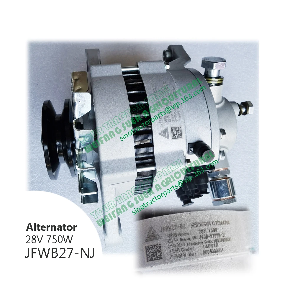 Alternador JFWB27-NJ / 490B-52000-27 28V 750W para motor XinchaI/carregadeira de rodas SZM