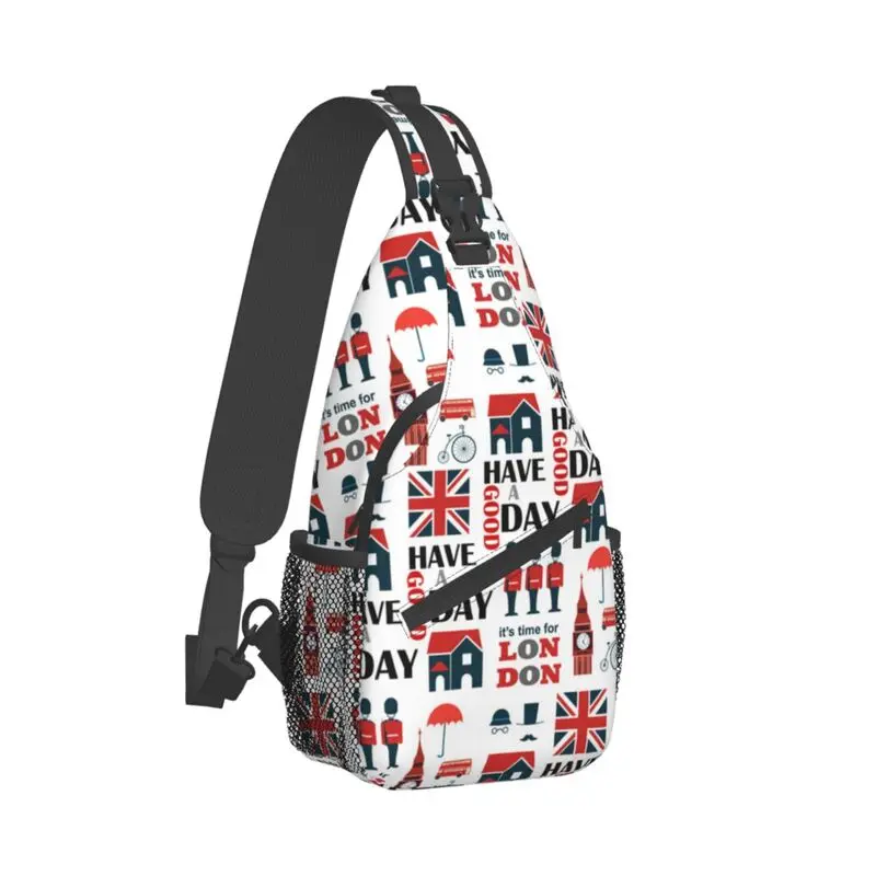 Mochila cruzada con diseño de Reino Unido y Londres para hombre, bolso de hombro para el pecho, mochila de viaje con diseño británico