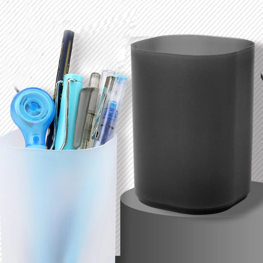 

2pcs Pen Holder Storage Box Desk Organizer Frosted White Black Plastic Pencil Cup Stationery Container Office Supplies