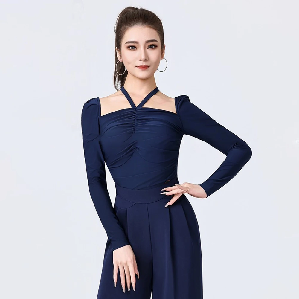 

Elegant Long Sleeve Women's Latin Dance Top National Standard Waltz Tango Blouse Ballroom Practice Wear Bodysuit Leotard