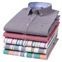 Size M~7XL 100% Pure Cotton Oxford Men's Striped Plaid Shirts Male Casual High Quality Long sleeve Shirt for Men Button Up Shirt