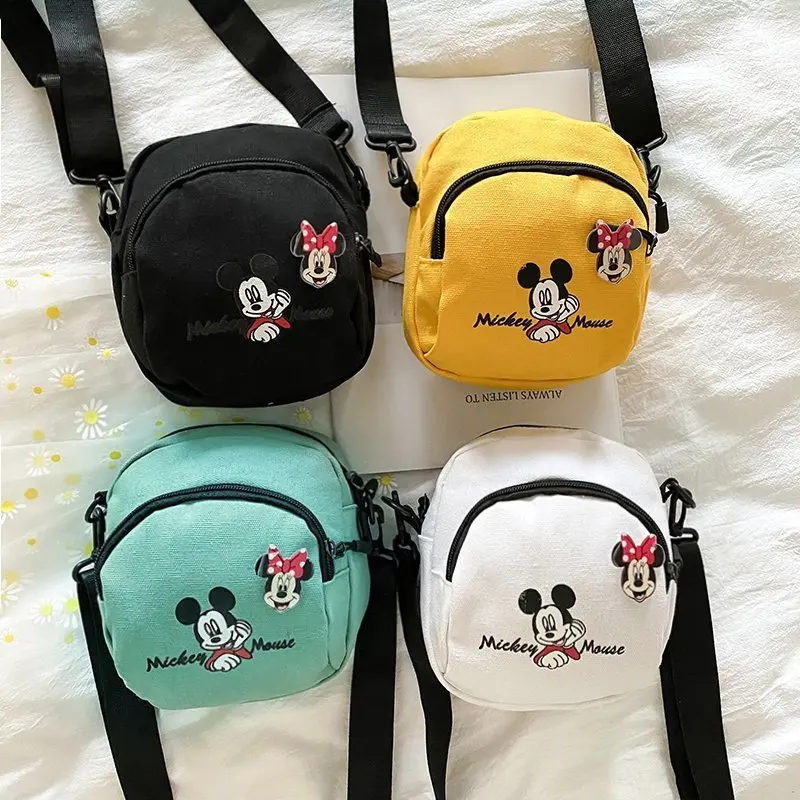 Disney Mickey Mouse Children\'s Shoulder Bag Girl Fashion Cartoon Print Canvas Crossbody Bag Student All-in-one Shoulder Bag