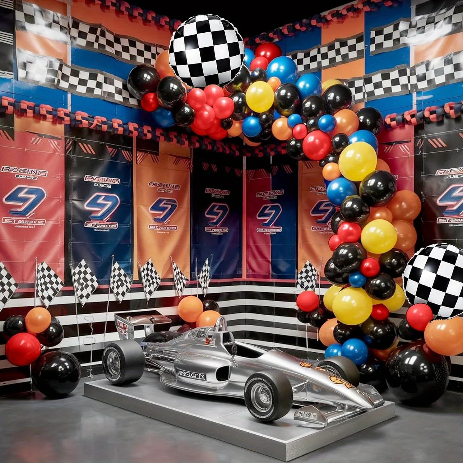 121 قطعة بالونات من رقائق العلم المتقلب باللون الأسود والأزرق والبرتقالي مجموعة إكليل القوس لعيد الميلاد والاحتفالات والزفاف والذكرى السنوية #4