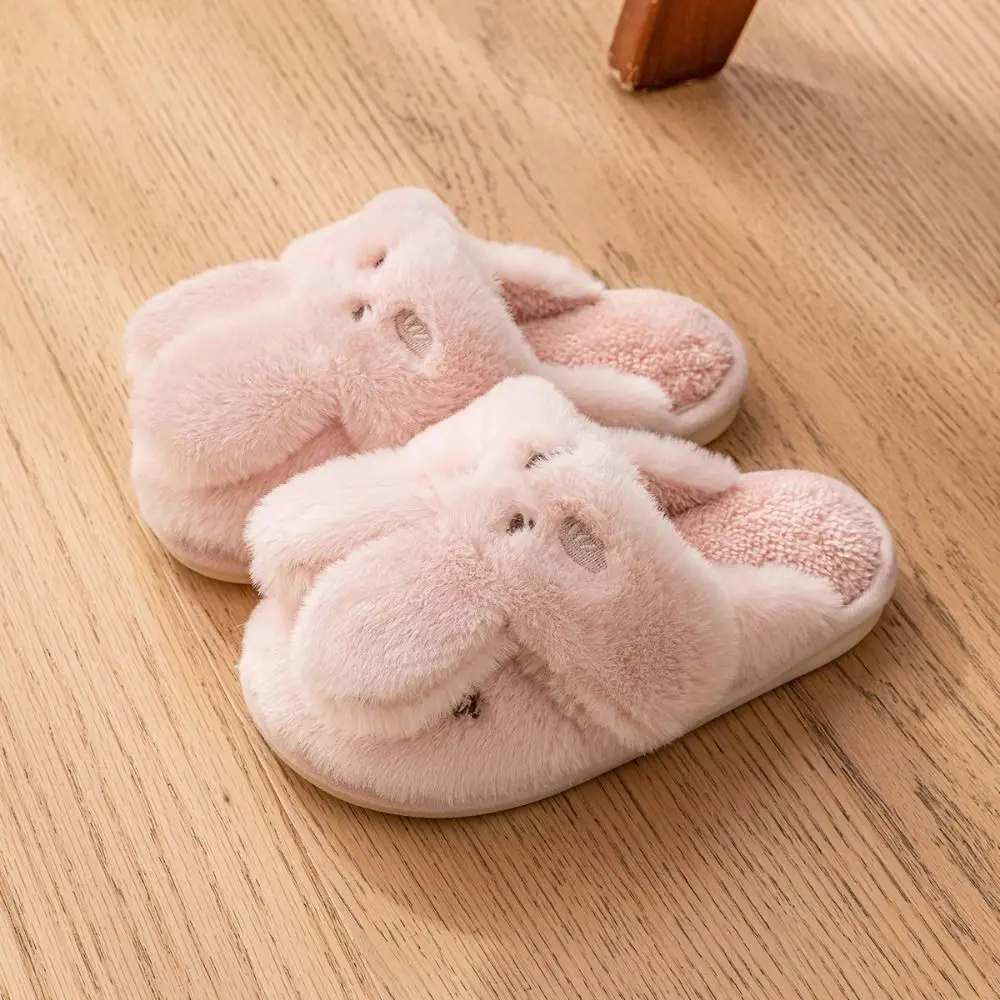 ملابس منزلية غير رسمية شباشب أرنب سميكة مضادة للانزلاق شباشب شتوية دافئة كارتونية لطيفة فروي أحذية قطنية داخلية