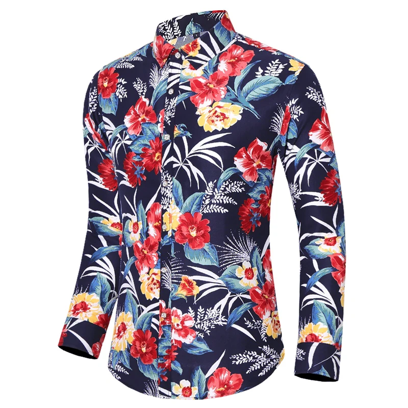 2024 Men\'s Dress Shirts Male High Quality Long Sleeve Slim Business Casual Shirt Turn Down Collar Fragmented Flowers Single-brea