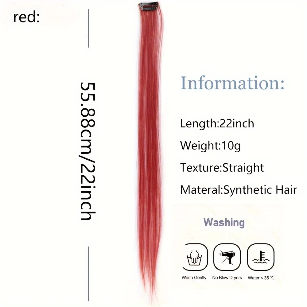 1PCS Colored Long Straight Clip-in Hair Extensions wigs Y2K rainbow Highlights Synthetic wigs Hairpieces DIY Cosplay party hairs