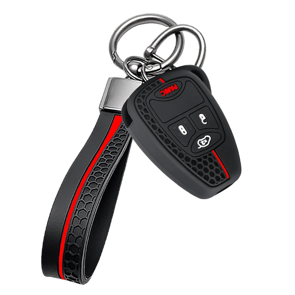 Key Case Cover With Keychain For Chrysler Pacifica Aspen 300C For Dodge Caravan Journey Nitro For Jeep Wrangler JK Exact Fit