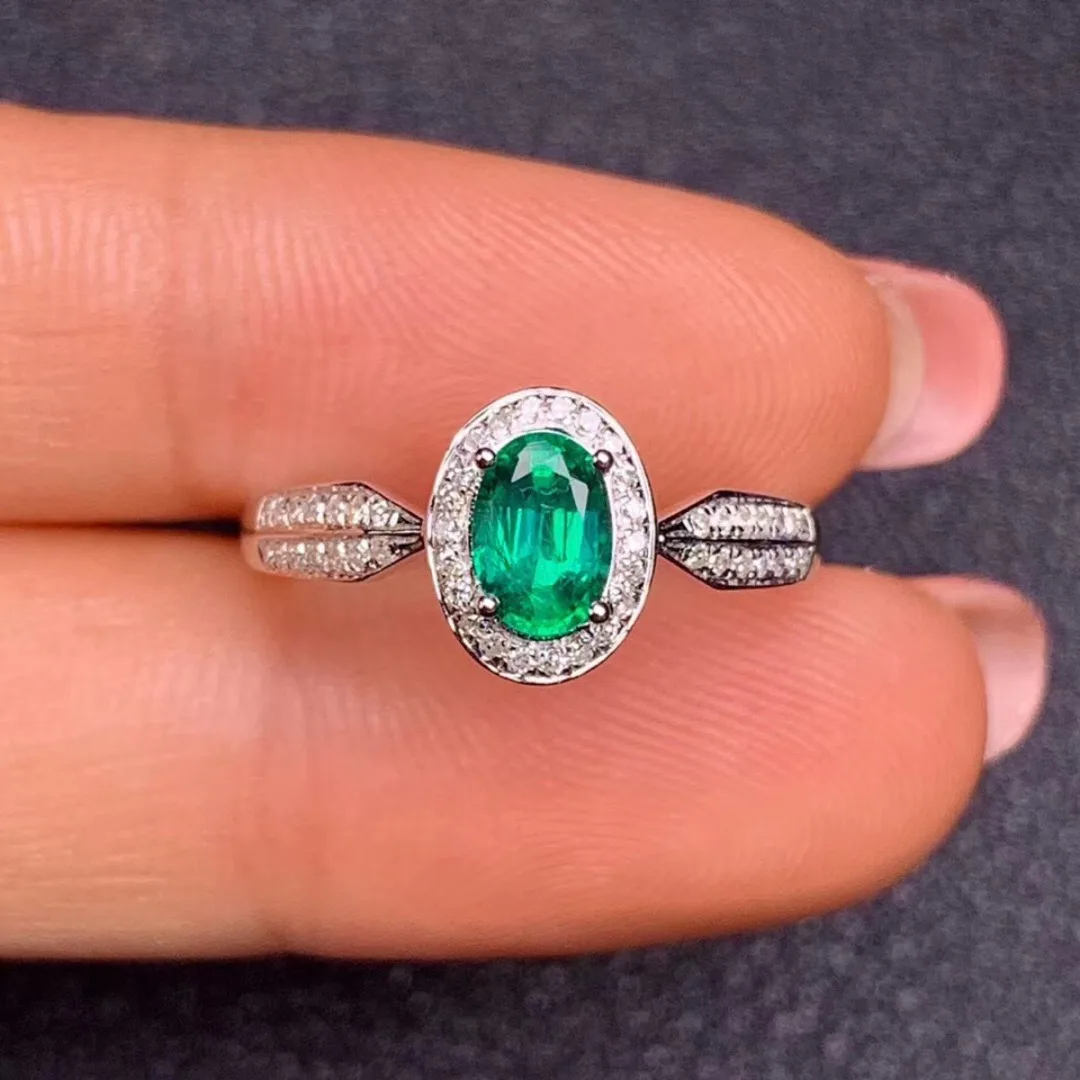 

New Natural Emerald Ring 925 Sterling Silver Seiko Set 5*7mm Turkish Rings for Women