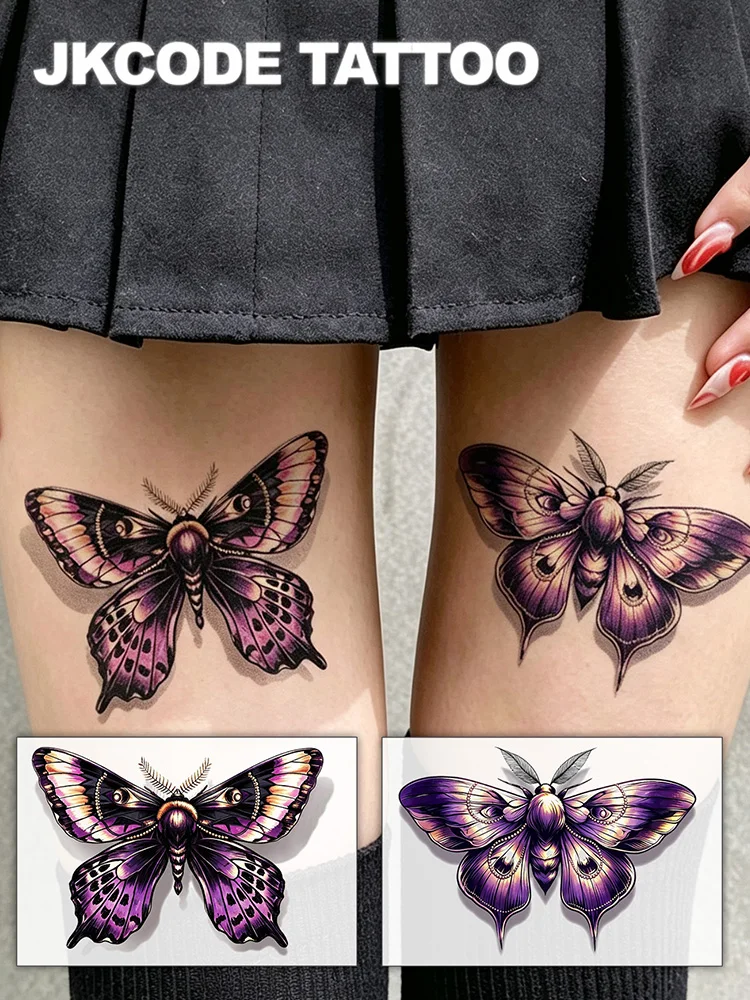 2 Pieces of Realistic 3D Purple Moth Temporary Tattoo Stickers, Fashionable Leg Tattoo Stickers, Cool Tattoos, Waterproof Tattoo Stickers for Women, Simple Colorful Printed Tattoo Stickers, Washable Party Tattoo Stickers, Lasting for 3-5 Days