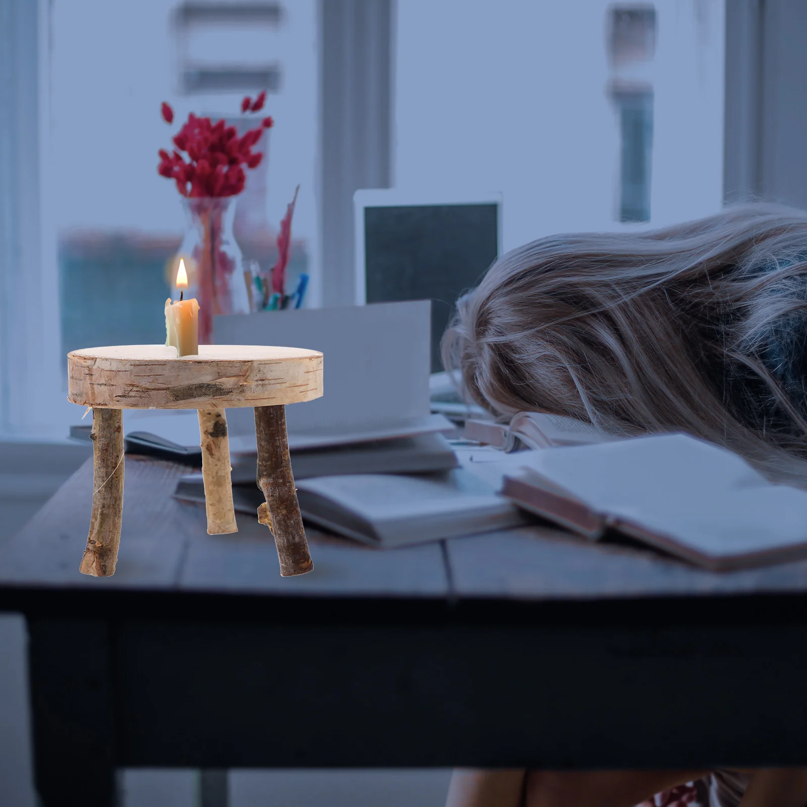 

1pc Natural Wooden Table Unpainted Wood Stand For Flowerpot Diy Craft Display Home Decorsolid Wood Slice Table Garden Art