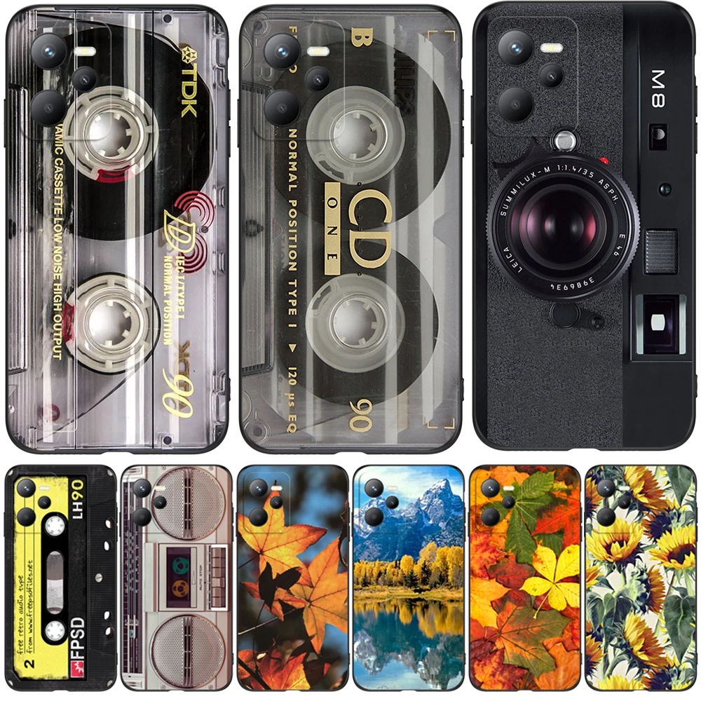 For Realme C35 4g Case Back Cover C 35 Phone Protective Bumper Funda Black Tpu Case retro old tape cassette