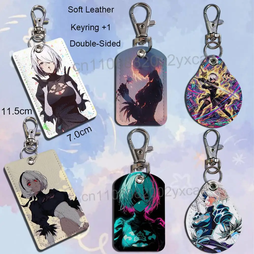 Highly popular mature lady YoRHa Nier 2B Leather Keychain Badge Holder with Lanyard - ID/Access Card Holder, Key Ring Accessory