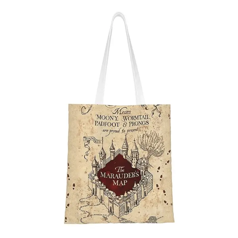 Custom Funny Printed Magic Marauders Map Tote Shopping Bags Recycling Canvas Shopper Shoulder Handbag