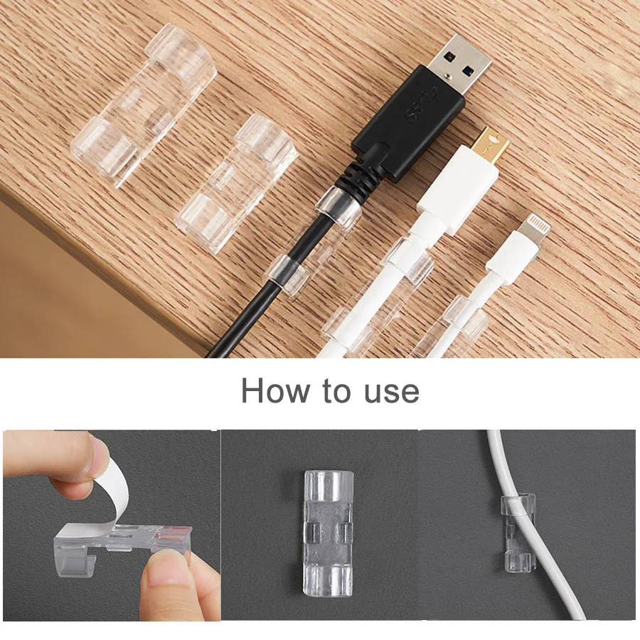 Picture 5: 20pcs USB Cable Organizer Clips ABS Wire Manager Cord Holder Earphone Mouse Cord Clip Protector  Adhesive Hooks Desk Clamp