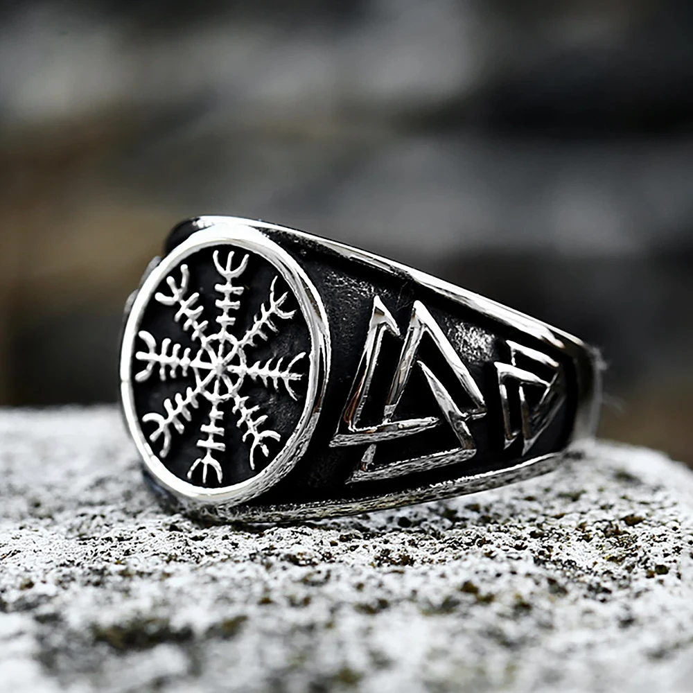 New Design Viking Compass Rings For Men Stainless Steel Retro Fashion Viking Valknut Ring Punk Biker Jewelry Gifts Dropshipping