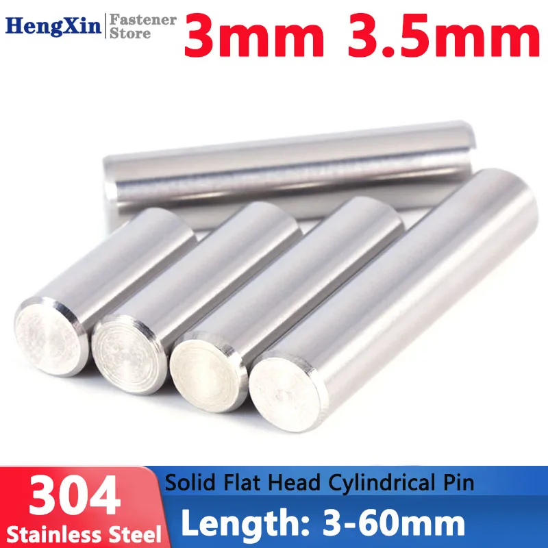 

10-50pcs Diameter 3mm 3.5mm Solid 304 Stainless Steel Flat Head Cylindrical Pin Locating Dowel Length 3-60mm