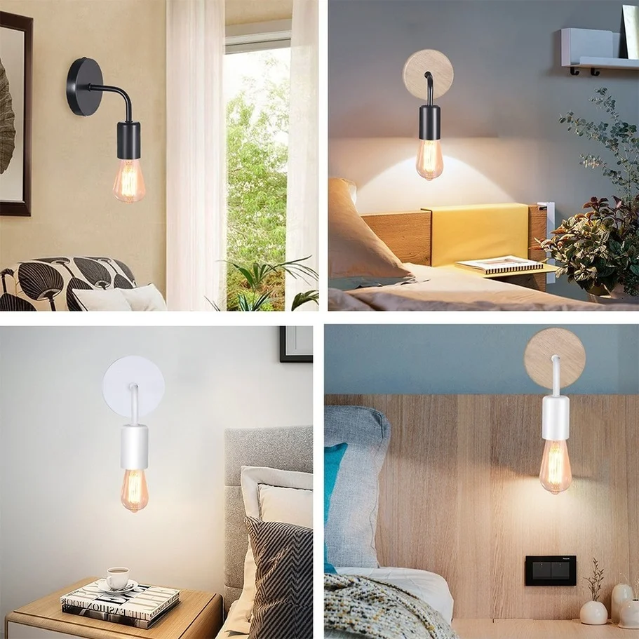 AvvRxx Nordic Wood Iron art Wall Lamp E27 85-265V Retro Vintage Indoor Lighting Bedroom Liveing Room For Home Wall Light Fixture
