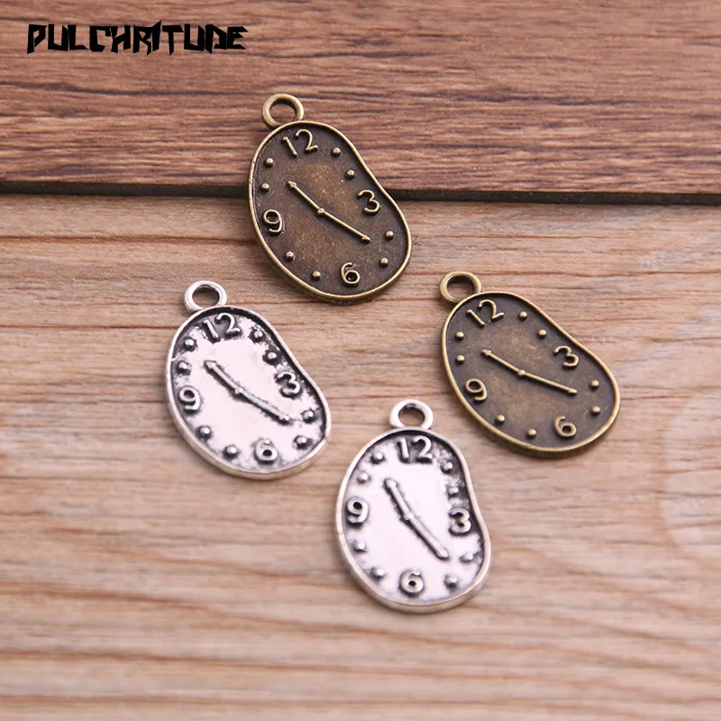 30PCS 13*22mm Two Color Vintage Metal Zinc Alloy Steampunk Clock Charms Fit Jewelry Pendant Charms Makings