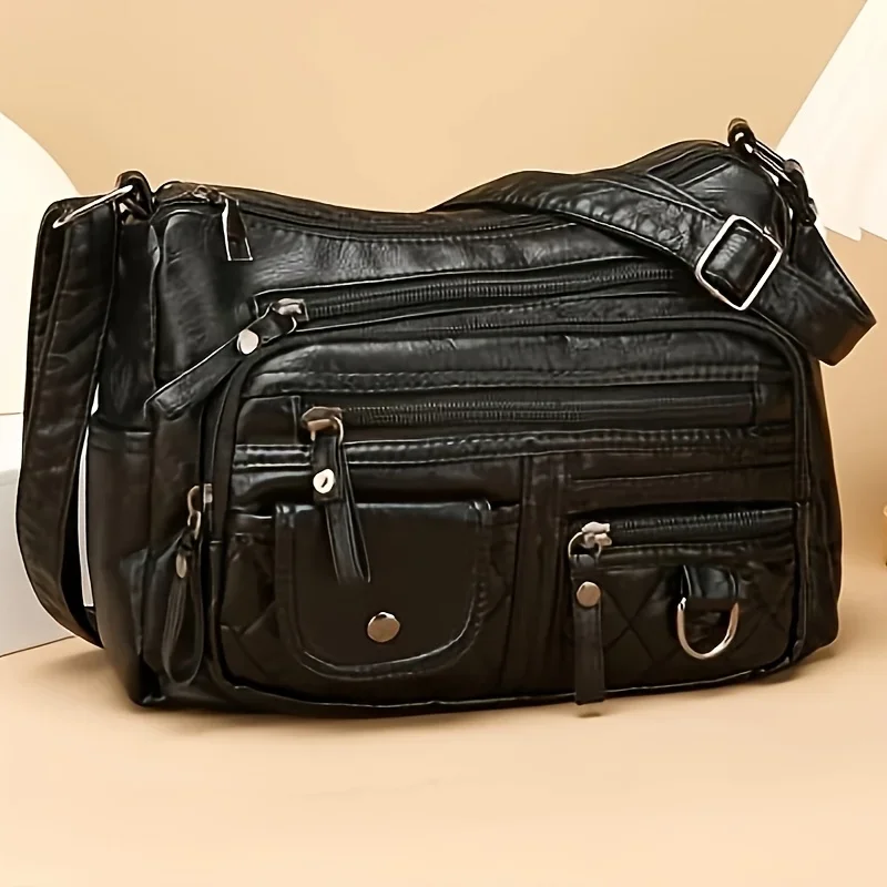 

Large Capacity Multi-layer Casual Handbag, Fashionable Retro Leather Women's Crossbody Bags, Suitable for Commuting and Banquets