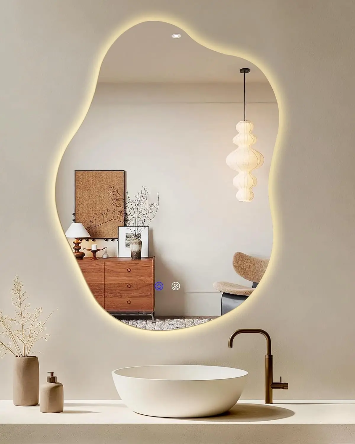 Irregular Cloud Shaped Led Bathroom Mirror 30X20 Backlit Tempered Glass Antifog 3 Color Dimmable Vertical Horizontal Mount Reinf