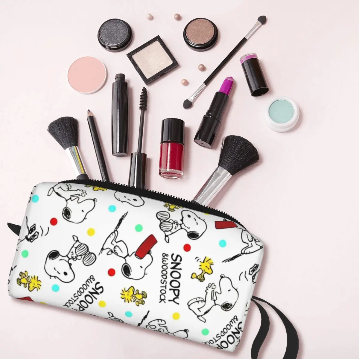 Snoopy Woodstock Make-up-Tasche, Cartoon-Kosmetiktasche, Reise-Kulturbeutel, kleine Make-up-Tasche, Aufbewahrungstasche für Damen