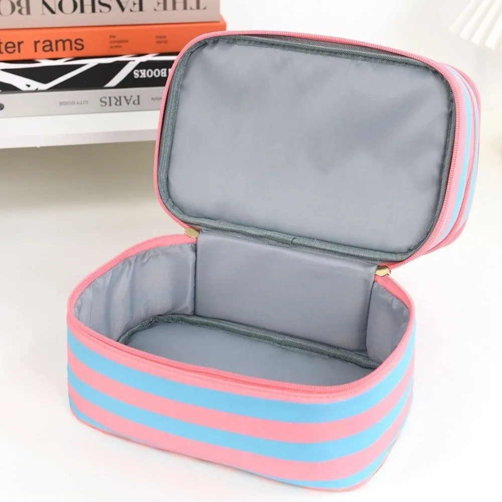 Polyester Multi-Layer Cosmetic Bag Large Capacity Waterproof Zipper Travel Storage Bag Handheld Portable Makeup Bag Holiday