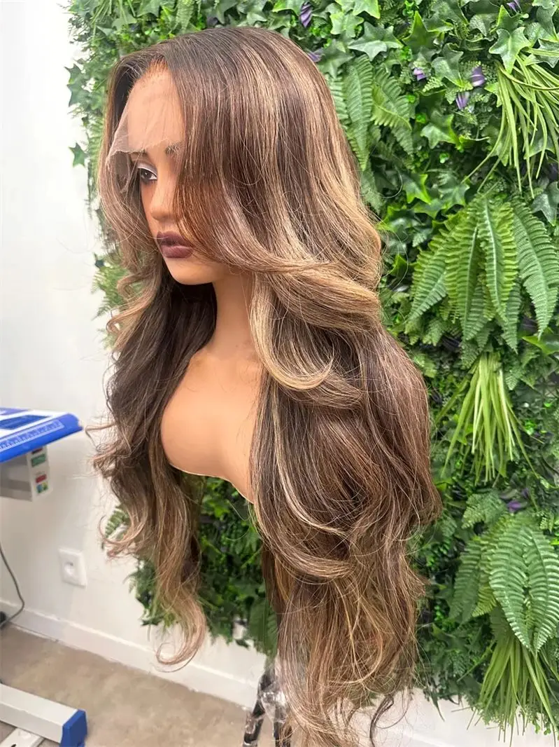 شعر مستعار اصطناعي أومبير براون شقراء HD شفاف الدانتيل شعر مستعار أمامي غلويليس المرأة شعر مستعار لينة طويلة الجسم موجة شعر مستعار خط الشعر قبل قطعها #5