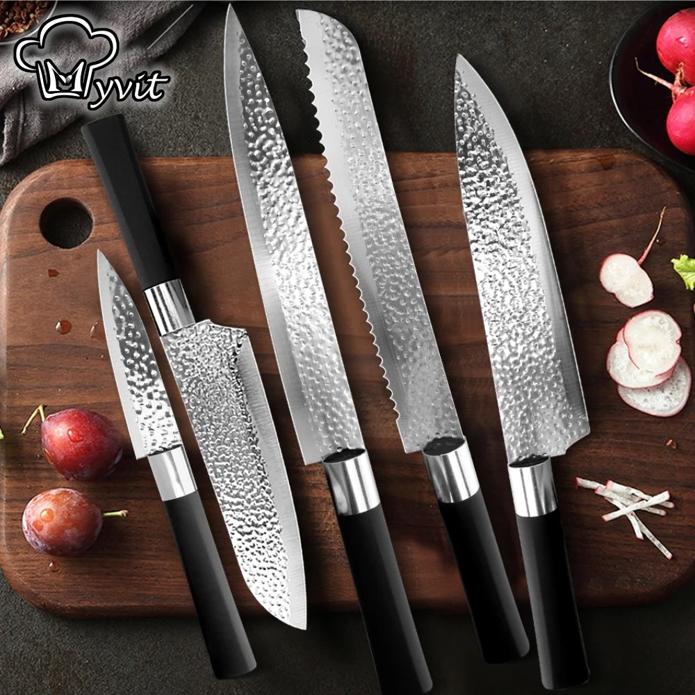 Handmade Forged Kitchen Chef Knife Meat cleaver Santoku Fruit Paring Peeling Knife Utility Bread Slicing Knives Plastic Handle