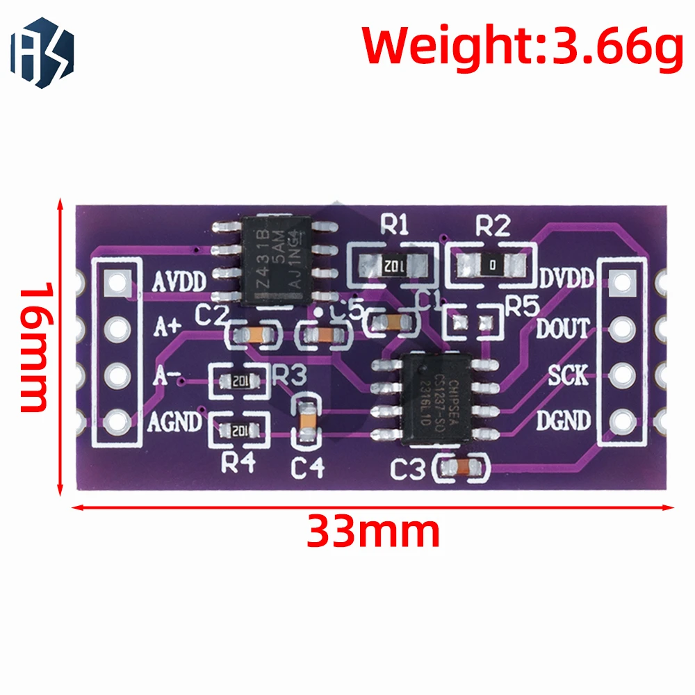 CS1237 24-Bit-ADC-Modul Onboard TL431 Externer Referenzchip Einkanal-Wägeerkennung 24bit CS1238 Zweikanal