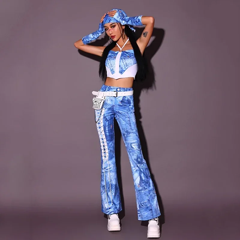 女性ブルージャズパフォーマンス服 Kpop ヒップホップ服ナイトクラブ Dj Ds ドラッグクイーンステージ着用ゴーゴーダンス衣装