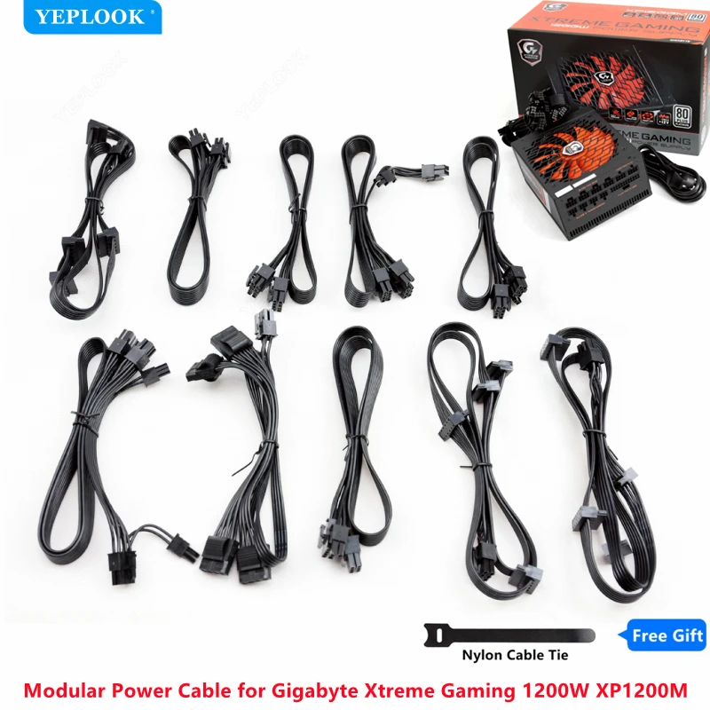 Modular Power Cable for GIGABYTE Xtreme Gaming XP1200M 1200W, PCIe 8Pin 6+2Pin, CPU 4+4Pin, 6Pin to SATA, Perif Molex IDE 4Pin