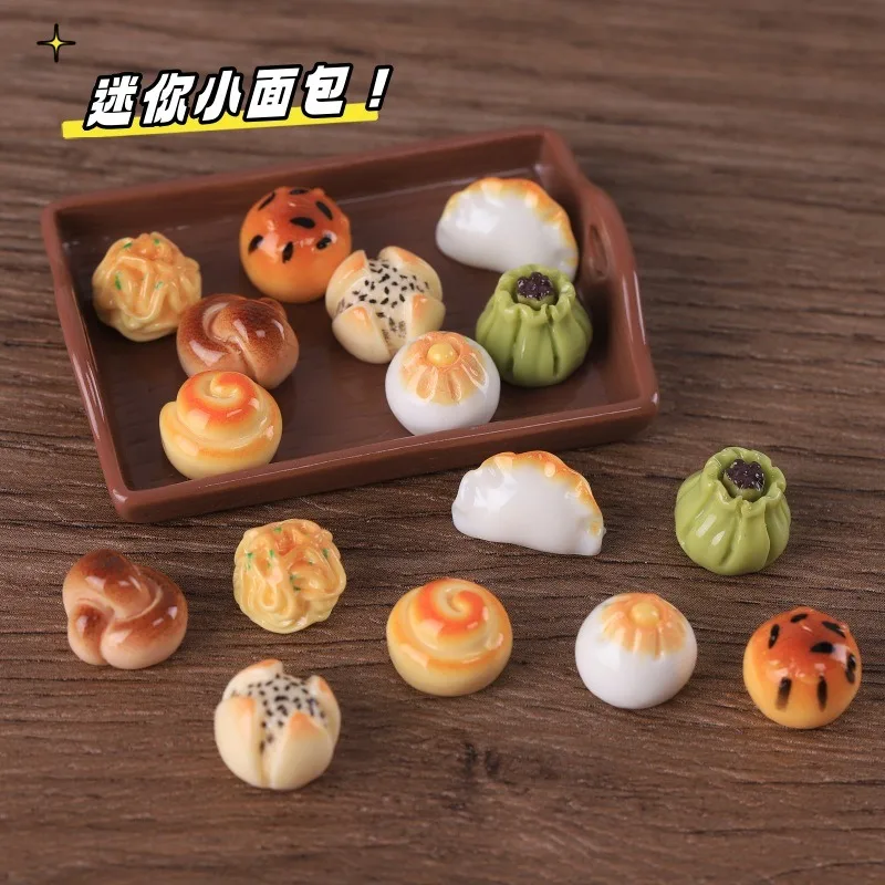 10pcs Mini food play bread dumplings Mantou diy resin jewelry accessories doll house toy decorations