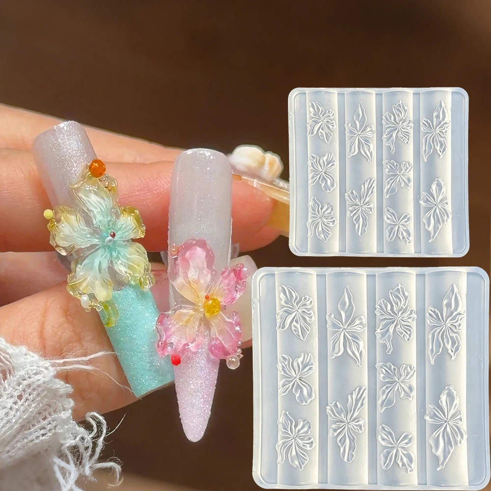 1pcs Twisted Ice Crystal Lily Silicone Nail Art Mold 3D Wrinkled Ice Flower Carving Nail Stamping Plate Thin Petals Nail Templat