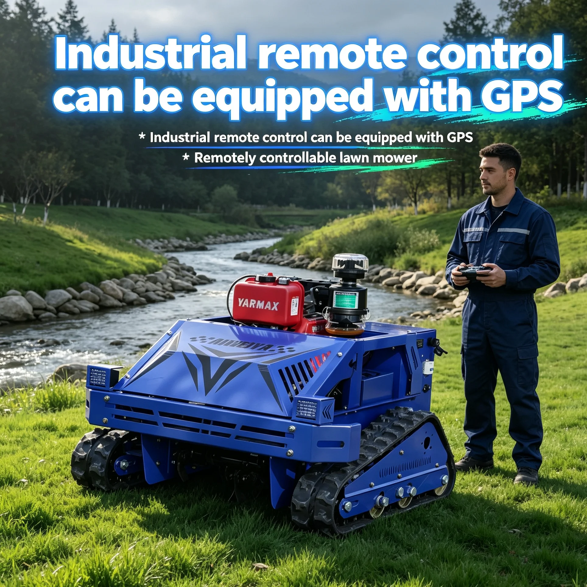 Customized Zero Turn Remote Mower with Storage Rack, GPS linkage warning light ensures safe 550mm trimming on barren slope lands