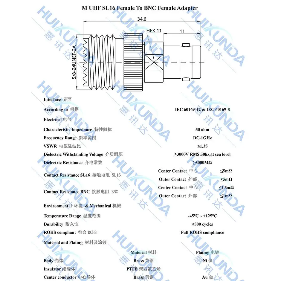 SL16/BNC-KK SL16 أنثى إلى BNC شاحن أنثي BNC/UHF-KK RF موصل M/Q9