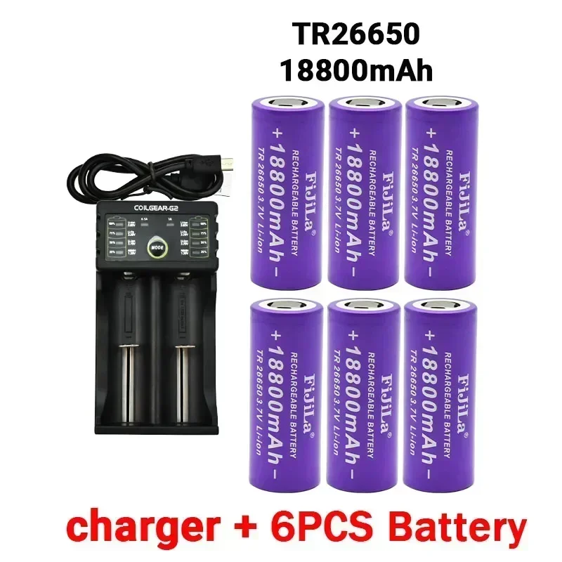 Free shipping new 3.7V 26650 battery 18800mAh LED flashlight lithium-ion charging battery flashlight lithium-ion battery+charger