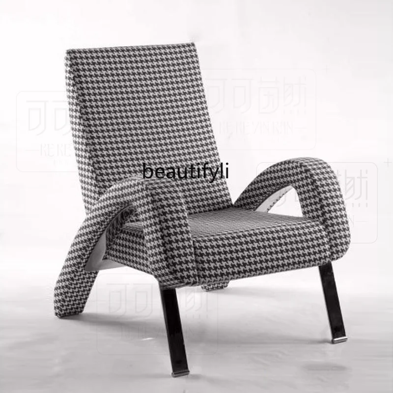 

zq Italian Living Room Single-Seat Sofa Chair Houndstooth Modern Minimalist Fabric Lazy Leisure Chair