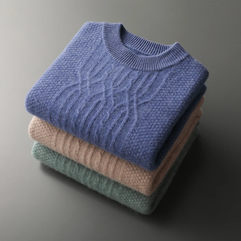 100% cashmere sweater for men in winter, can be worn inside or outside, round neck knit sweater, loose and casual, soft and warm