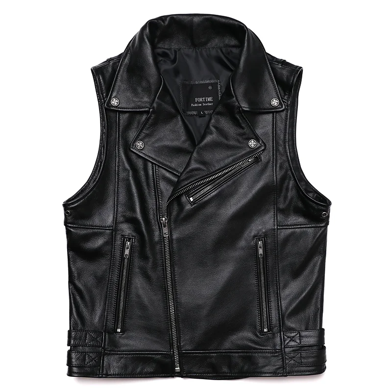 

Classical Motorcycle oblique zipper Genuine Leather Vest Men's REAL Cowhide Sleeveless Jacket Slim Biker Waistcoat Outwear Man