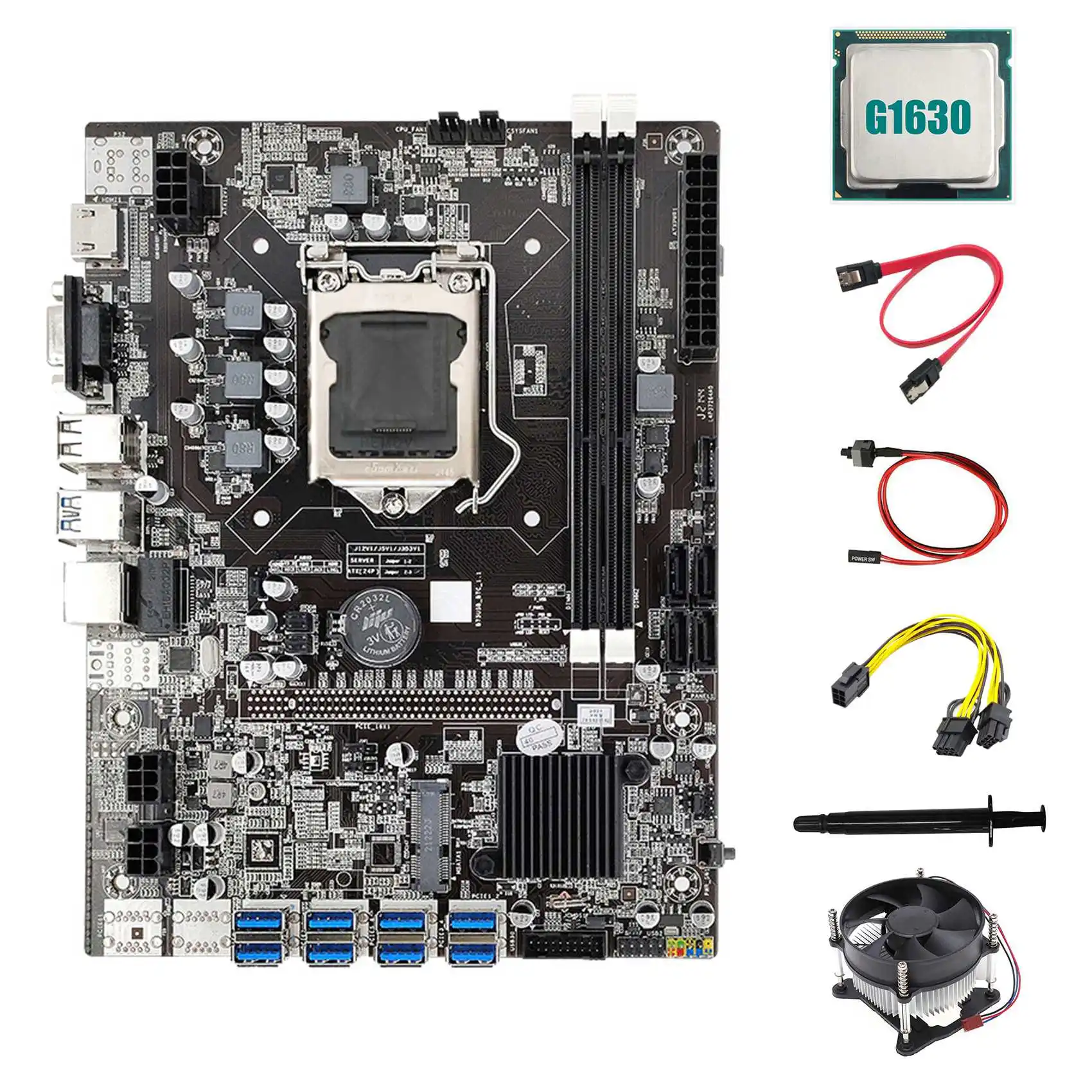 B75 ETH Miner Motherboard 8XUSB+G1630 CPU+6Pin to Dual 8Pin Cable+Fan+Thermal Grease+SATA Cable+Switch Cable Motherboard