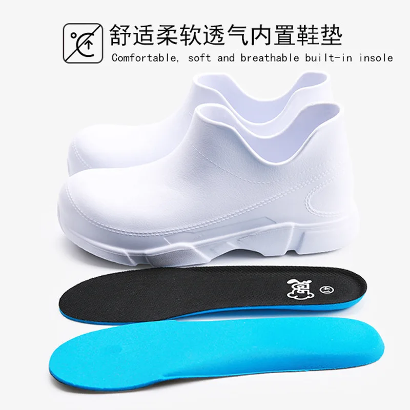 Food factory waterproof  oil-resistant safety shoes labor insurance shoes, white breathable EVA non-slip kitchen chef shoes