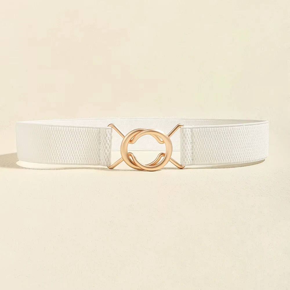 حزام نسائي بإبزيم ذو حلقة واحدة بسيط وأنيق مع فستان بحزام خصر بقصة ضيقة