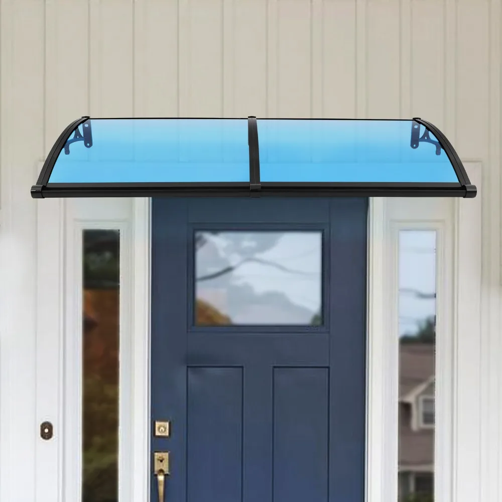 

Front Door Awning, Window Door Awning Canopy, Aluminum Alloy & PC, 62.99" Wide, Black Blue - for Porch, Window, Balcony, Garage