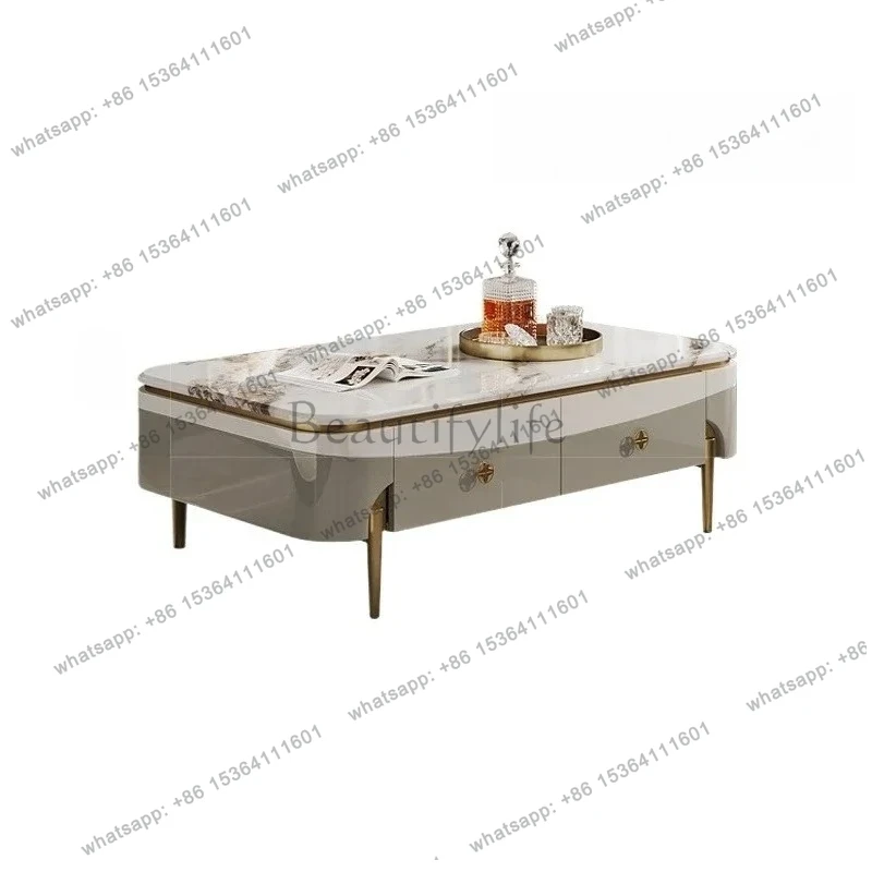 

Light luxury paint coffee table living room marble square TV cabinet coffee table combination