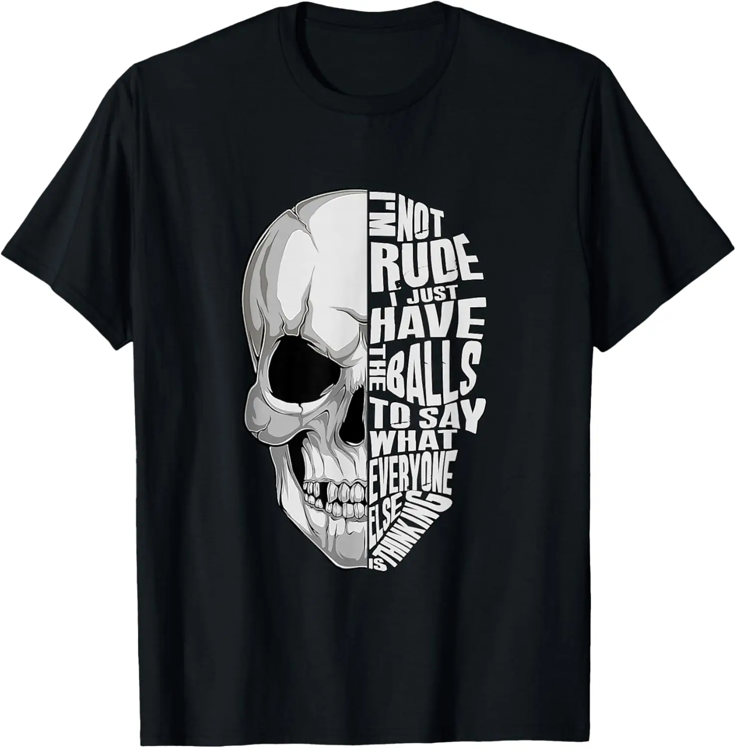 Mens Skull I'm Not Rude I Just Have The Balls To Say T-Shirt 100% Cotton Trendy Y2K Short-Sleeve Tee – Soft, Quick-Drying, &